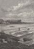 Скала Трон лорда Берклея вблизи Ньюпорта, штат Род-Айленд. Лист из издания "Picturesque America", т.I, Нью-Йорк, 1872.