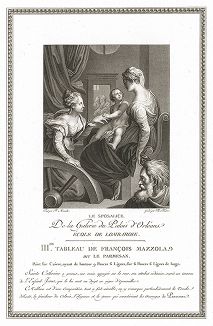 Мистическое обручение святой Екатерины работы Пармиджанино. Лист из знаменитого издания Galérie du Palais Royal..., Париж, 1786