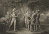 Иллюстрация к пьесе Шекспира "Генрих VI, часть первая", акт II, сцена IV: Ричард Плантагенет предлагает своим сторонникам сорвать белую розу, а граф Сомерсет своим - красную. Boydell's Graphic Illustrations ... of Shakspeare, Лондон, 1803.
