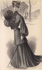 Городской костюм с воротником-стойкой, украшенным вышивкой и отстрочеными складками по рукавам и подолу. Дополнение в холодную погоду - муфта. Les grandes modes de Paris, декабрь 1903 г.