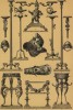 Различные предметы древнеримского быта из Помпей (треножники, светильники, канделябры) (лист 10 альбома "Сокровищница орнаментов...", изданного в Штутгарте в 1889 году)