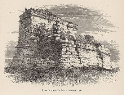 Руины испанского форта в заливе Матанзас, Сент-Аугустин, штат Флорида. Лист из издания "Picturesque America", т.I, Нью-Йорк, 1872.