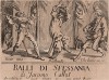 Фронтиспис к циклу офортов конца 19 века, выполненному по знаменитой серии работ "Balli Di Sfessania" (Танцы беззадых (бескостных)) известного французского гравёра и рисовальщика Жака Калло, в которой он изобразил персонажей итальянской "Комедии дель Арте