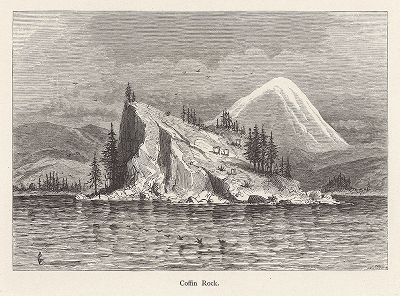 Скала Гроб на берегу реки Коламбиа-ривер. Лист из издания "Picturesque America", т.I, Нью-Йорк, 1872.