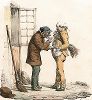 Разговор двух мужчин с метлами. Литография Эдме Пигаля из серии Moeurs Parisiennes, 1825 год. 