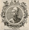 Марсилио Фичино (1433--1499 гг.) -- итальянский гуманист философ и астролог эпохи Возрождения (лист 66 иллюстраций к известной работе Medicorum philosophorumque icones ex bibliotheca Johannis Sambuci, изданной в Антверпене в 1603 году)
