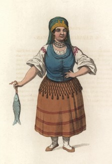 Женщина кабардинка (лист 27 иллюстраций к известной работе Эдварда Хардинга "Костюм Российской империи", изданной в Лондоне в 1803 году)