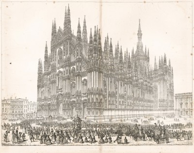 Миланский собор (Duomo (ит.)) (вид с северо-запада) (из Engravings of ancient Cathedrals, Hotels de Ville, and other public buildings of celebrity, in France, Holland, Germany and Italy... Лондон. 1842 год)