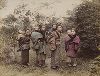 Группа японок с детьми на спине. Крашенная вручную японская альбуминовая фотография эпохи Мэйдзи (1868-1912). 
