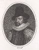 Фрэнсис Бэкон (1561 - 1626) -- английский философ, историк, политический деятель, основоположник эмпиризма. Портрет из "Биографического журнала", Лондон, 1793-1794 гг.