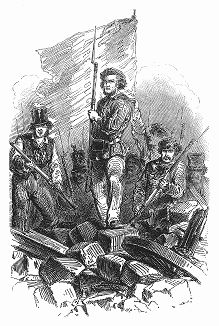 Баррикада, сооружённая парижанами во время Революции 1848 года во Франции, свергнувшей некогда либерального короля Луи--Филиппа I (The Illustrated London News №307 от 11/03/1848 г.)