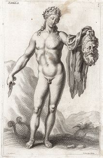 Аполлон, держащий голову Марсия. Лист из Sculpturae veteris admiranda ... Иоахима фон Зандрарта, Нюрнберг, 1680 год. 