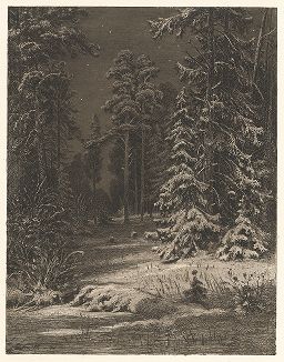 Ночь зимой в лесу. Офорт Ивана Шишкина, 1876 год. 