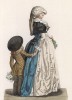Молодая француженка на прогулке с сыном (лист 145 работы Жоржа Дюплесси "Исторический костюм XVI -- XVIII веков", роскошно изданной в Париже в 1867 году)