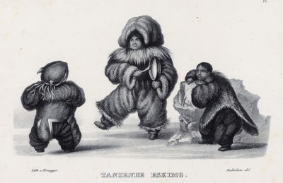 Танец эскимосов (лист 16 второго тома работы профессора Шинца Naturgeschichte und Abbildungen der Menschen und Säugethiere..., вышедшей в Цюрихе в 1840 году)