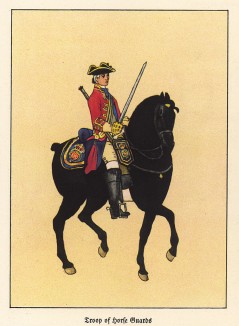 Английский конногвардеец в 1742 году (из популярной в нацистской Германии работы Мартина Лезиуса Das Ehrenkleid des Soldaten... Берлин. 1936 год)