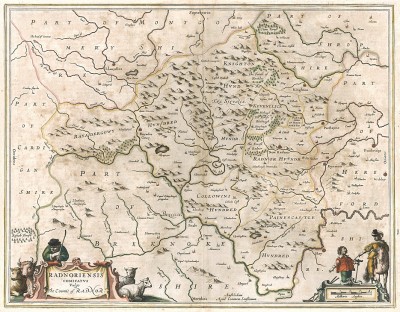 Карта графства Раднор (Радноршир) в Уэльсе. Radnoriensis comitatus vulgo The Countie of Radnor. Составил Ян Янсониус. Амстердам, 1666