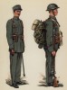 Пехотный лейтенант и рядовой норвежской пехоты в полевой форме при полной выкладке (лист 2 работы Den Norske haer. Organisasjon bevaebning, og uniformsbeskrivelse, изданной в Лейпциге в 1932 году)