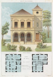 Эскиз и план дома в итальянском стиле (из популярного у парижских архитекторов 1880-х Nouvelles maisons de campagne...)
