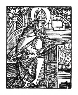 Святой Амвросий Медиоланский. Ганс Бальдунг Грин. Иллюстрация к Hortulus Animae. Издал Martin Flach. Страсбург, 1512