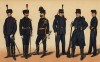Солдат и офицер частей голландской полевой артиллерии, штаб-офицер и канониры крепостной артиллерии в парадной, полевой и повседневной формах одежды