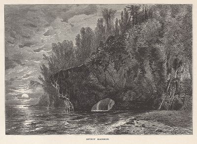 Гавань Привидений, озеро Верхнее. Лист из издания "Picturesque America", т.I, Нью-Йорк, 1872.