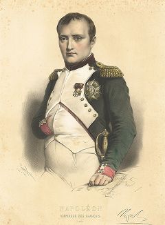 Наполеон I, император французов, в 1808 году. Литография Эмиля Лассаля, кавалера Ордена Почетного легиона. 