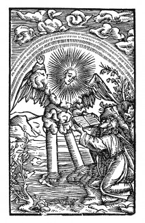 Откровение Иоанна Богослова. Ангел, сходящий с неба. Бартель Бехам для Martin Luther / Neues Testament. Издал Hans Herrgott, Нюрнберг, 1524