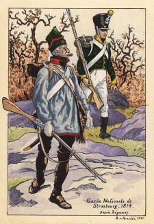 1814 г. Солдаты национальной гвардии города Страсбург в зимней форме одежды. Коллекция Роберта фон Арнольди. Германия, 1911-29