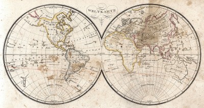 Карта мира. Welkarte (нем.) Гравюра середины XIX века