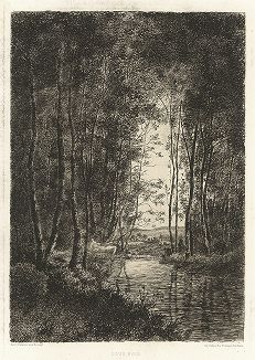 Под деревьями. Офорт Ксавье де Дананша с собственного оригинала, 1863 год