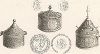Бронзовые дароносицы, покрытые позолотой и византийской выемчатой эмалью.  Meubles religieux et civils..., Париж, 1864-74 гг. 