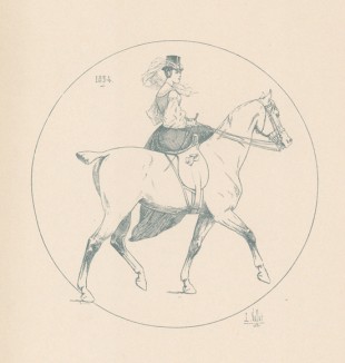Молодая француженка на конной прогулке (из "Иллюстрированной истории верховой езды", изданной в Париже в 1891 году)