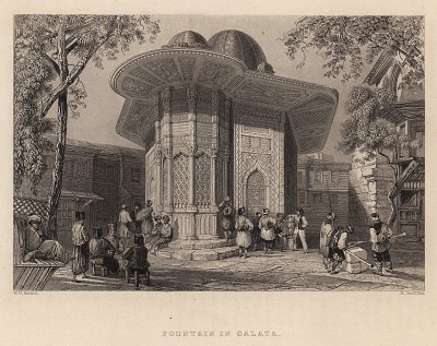 Константинополь (Стамбул). Фонтан в Галате. The Beauties of the Bosphorus, by miss Pardoe. Лондон, 1839