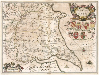 Карта восточной части Йоркшира. Ducatus Eboracensis pars orientalis. The eastriding of Yorke Shire. Составил Ян Янсониус. Амстердам, 1658