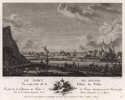 Вид на утёс в порту Дьеппа (лист 8 из альбома гравюр Nouvelles vues perspectives des ports de France..., изданного в Париже в 1791 году)