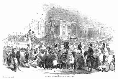 Житель Лондона мистер Эстли, совершивший подвиг, одновременно управляя 28 лошадьми, перегнавший их в Гринвич для цирка Эстли, в котором преобладали конные номера (The Illustrated London News №107 от 18/05/1844 г.)