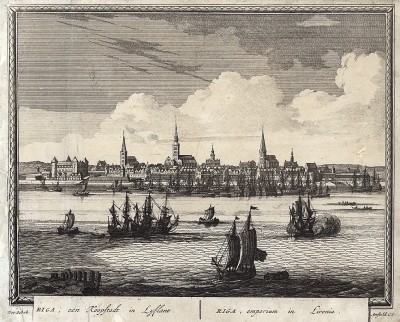 Рига, торговый город в Лифляндии, или, иначе, в Ливонии. Riga, een Koopstadt in Lyflant (голл.). Амстердам, 1710