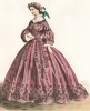 Яркое платье с поясом-шателеном. Из альбома литографий Paris, miroir de la mode, посвящённого французской моде 1850-60-х гг. Париж, 1959
