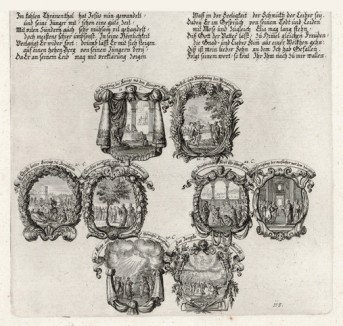 Восемь сцен из Евангелия от Матфея (из Biblisches Engel- und Kunstwerk -- шедевра германского барокко. Гравировал неподражаемый Иоганн Ульрих Краусс в Аугсбурге в 1700 году)