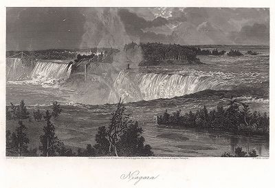 Вид на Ниагарский водопад. Лист из издания "Picturesque America", т.I, Нью-Йорк, 1873.