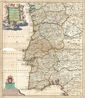 Карта Португалии. Novissima regnorum Portugalliae et Algarbiae descriptio acutore Theodroum Danckerts… Составил Теодор Данкертс. Амстердам, 1690