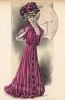 Платье цвета фуксии, шляпа, декорированная розами и фиалками, - наряд от Francis (Les grandes modes de Paris за 1907 год).