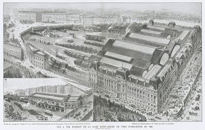 Парижский вокзал Сен-Лазар в 1886 году. Les chemins de fer, Париж, 1935