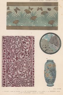Трафарет пошуар; фаянсовая ваза; каминный фриз. Art Decoratif - documents d'atelier. Париж, 1900-е годы