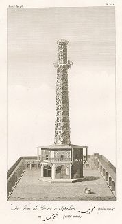 Так называемая Башня Рогов в Исфахане, Персия. Лист из издания "Voyages du chevalier Chardin en Perse et autres lieux de l'Orient". Париж, 1811