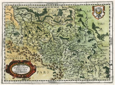 Силезия. Abris der landscafft Schlesien sampt der angrentzeten königreich und landern. Карту составил Маттеус Мериан для атласа Theatrum Europeaum. Франкфурт-на-Майне, 1633