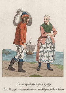 Норвежские рыбак и рыбачка. Norske Folkedrakter, л.22. Стокгольм, 1812