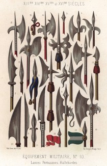 Копья, протазаны, алебарды и другое оружие XIII--ХVI вв. (из Les arts somptuaires... Париж. 1858 год)