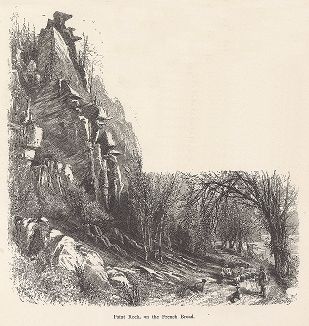 Так называемая Красивая Скала на берегу реки Френч-Броад-ривер, штат Северная Каролина. Лист из издания "Picturesque America", т.I, Нью-Йорк, 1872.